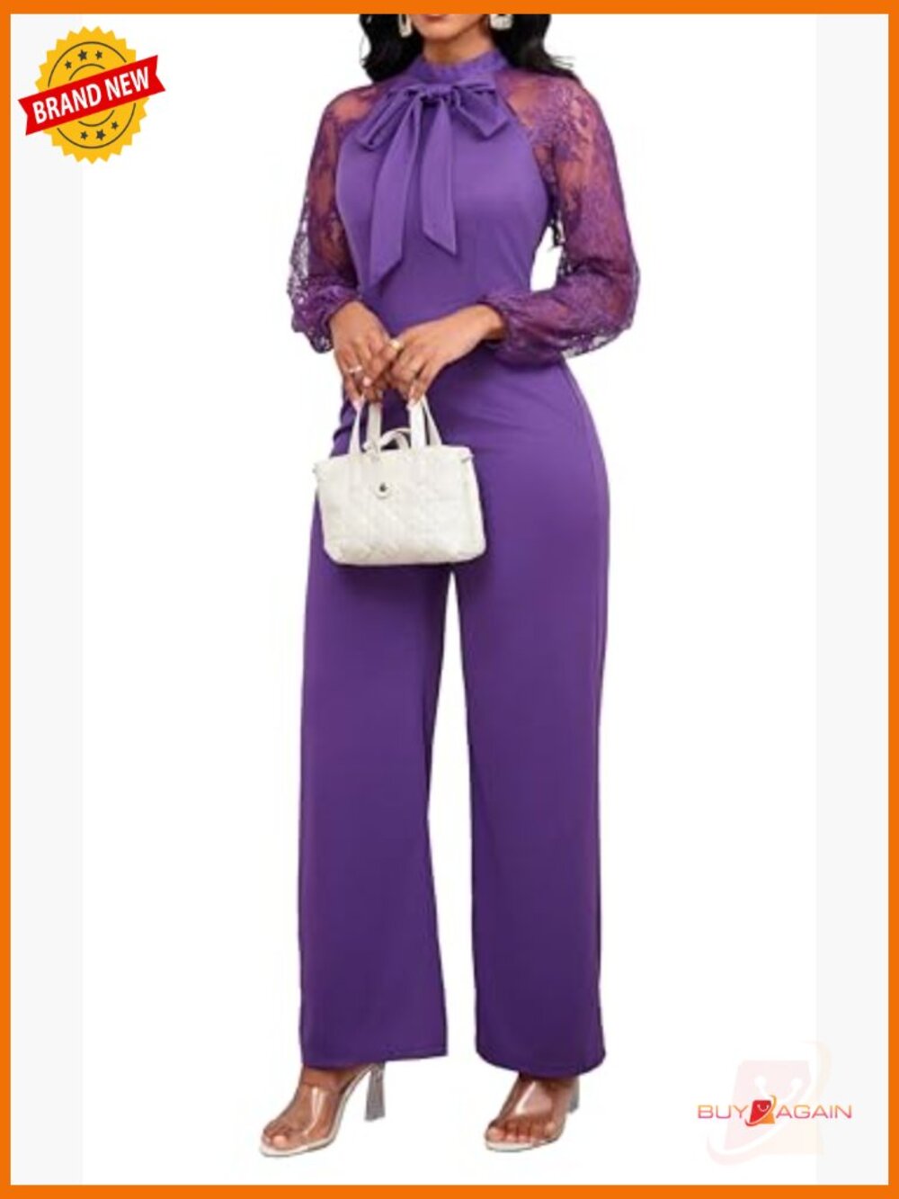 Elegant Long Sleeve Ruffle Jumpsuit with Pockets Crew Neck - Picture 3 of 6